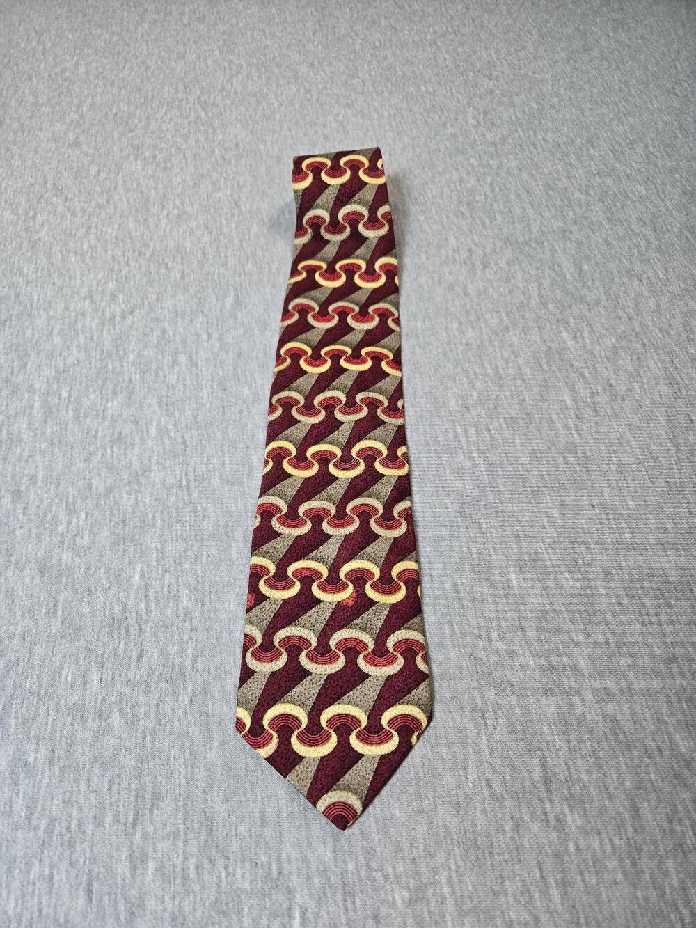 JM Collection Tie Mens One Size Red Geometric Silk Woven Classic Made USA